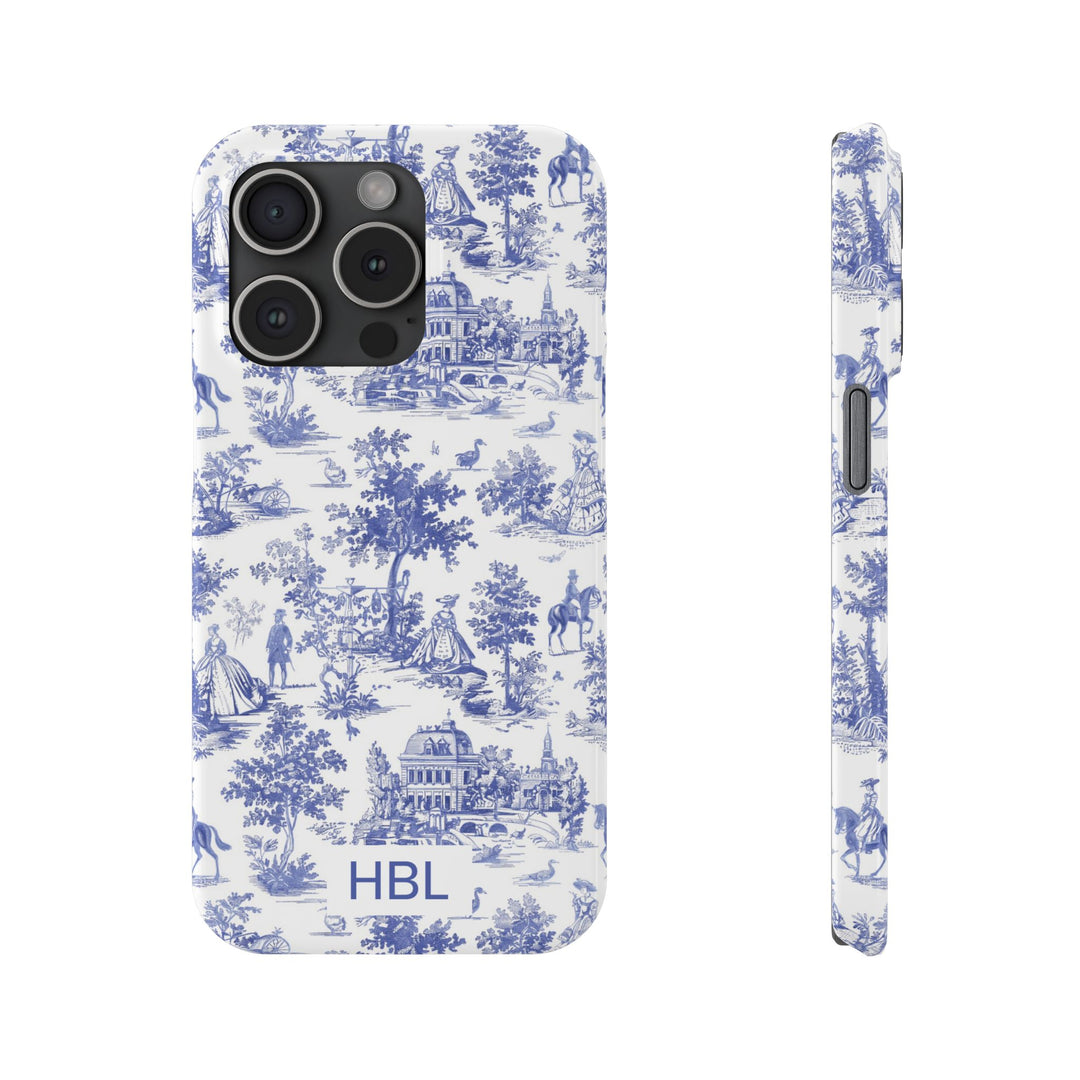 Slim Personalized Slim Blue Vintage French Toile Cute Phone Cases for Iphone 16 Pro Max | iPhone 15 Case | iPhone 15 Pro Max Case, Iphone 14, Iphone 14 Pro Max, Iphone 13 12 11 8 7 - Studio40ParkLane