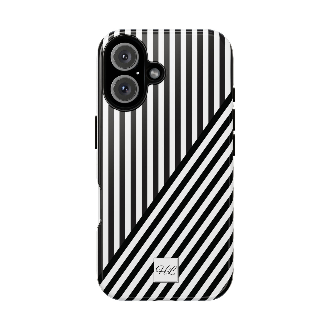 Custom Personalized Aesthetic Stripes Black White Tough Phone Case - For iPhone 17 Pro Max iPhone 16 Pro iPhone 15 Iphone 14 Plus 13 12 11 - Studio40ParkLane