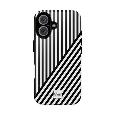 Custom Personalized Aesthetic Stripes Black White Tough Phone Case - For iPhone 17 Pro Max iPhone 16 Pro iPhone 15 Iphone 14 Plus 13 12 11 - Studio40ParkLane