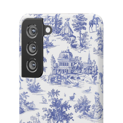 Snap Blue Vintage French Toile Cute Phone Cases for Samsung Galaxy S24, S23, S22, S21, S20, Plus, Ultra, Iphone 16, 15, 14, Pro and Max