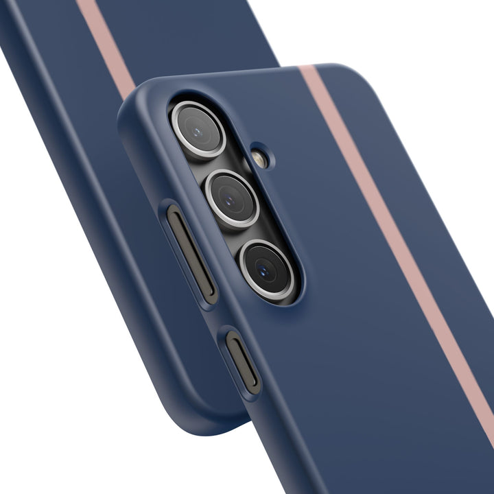 Sleek Navy Blue Pink Stripe Snap Phone Case for iPhone 18 17 16 15 14 13 Pro Max, Samsung Galaxy S26 S25 Ultra Lightweight Cute Phone Case - Studio40ParkLane