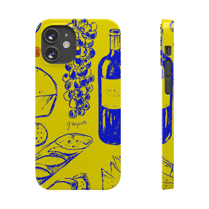 Slim Cute Phone Cases for Iphone | iPhone 15 Case | iPhone 15 Pro Max Case, Iphone 14, Iphone 14 Pro Max, Iphone 13, French Food Wine Yellow Blue - Studio40ParkLane
