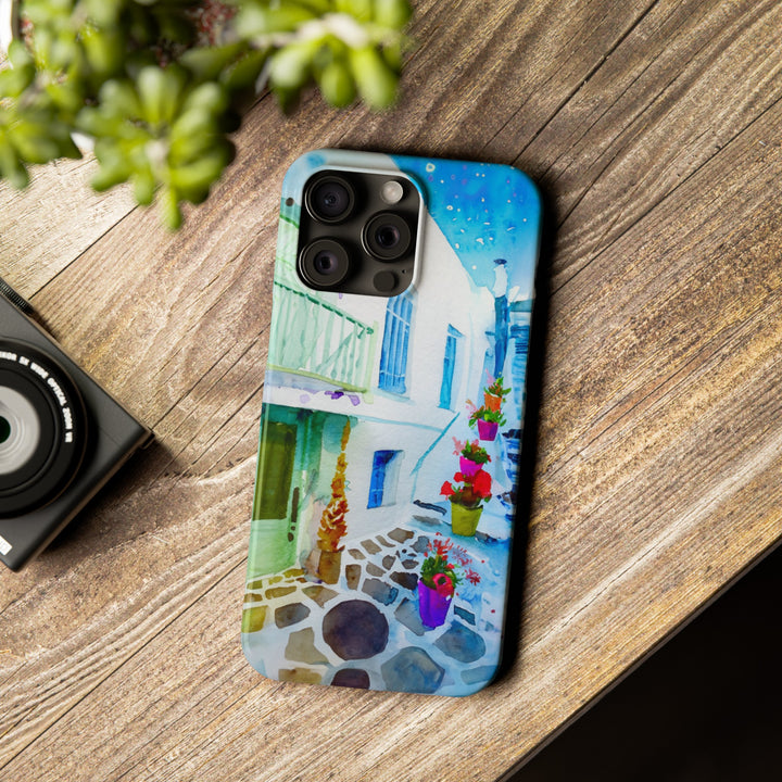 Slim Cute Phone Cases for Iphone | iPhone 15 Case | iPhone 15 Pro Max Case, Iphone 14, Iphone 14 Pro Max, Iphone 13, Colorful Greek Alley Watercolor - Studio40ParkLane
