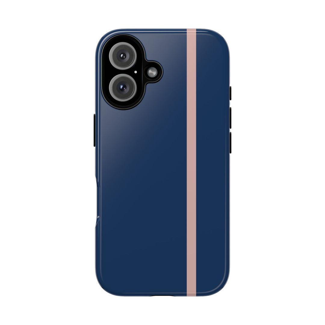 Tough Phone Case Navy Blue Orange Stripe iPhone 18 17 16 15 14 13 12 Pro Max Plus, Samsung Galaxy S26 S25 S24 Ultra Cute Preppy Sport - Studio40ParkLane
