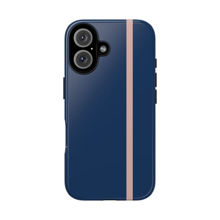 Tough Phone Case Navy Blue Orange Stripe iPhone 18 17 16 15 14 13 12 Pro Max Plus, Samsung Galaxy S26 S25 S24 Ultra Cute Preppy Sport - Studio40ParkLane