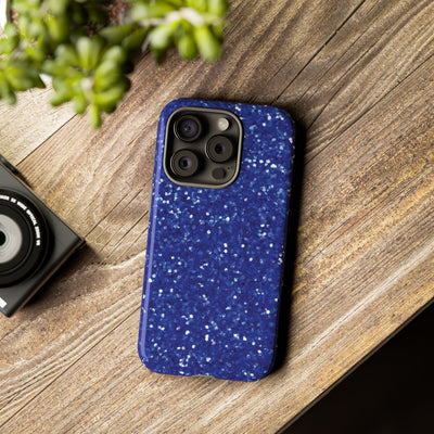 Chic Blue Faux Play on Glitter Effect Cute Phone Case, for IPhone 16 pro Max | Iphone 15, Iphone 14, IPhone 13 Case, 11 8 7, Samsung Galaxy S24, S23, S22, S21, 2 Layer Protection