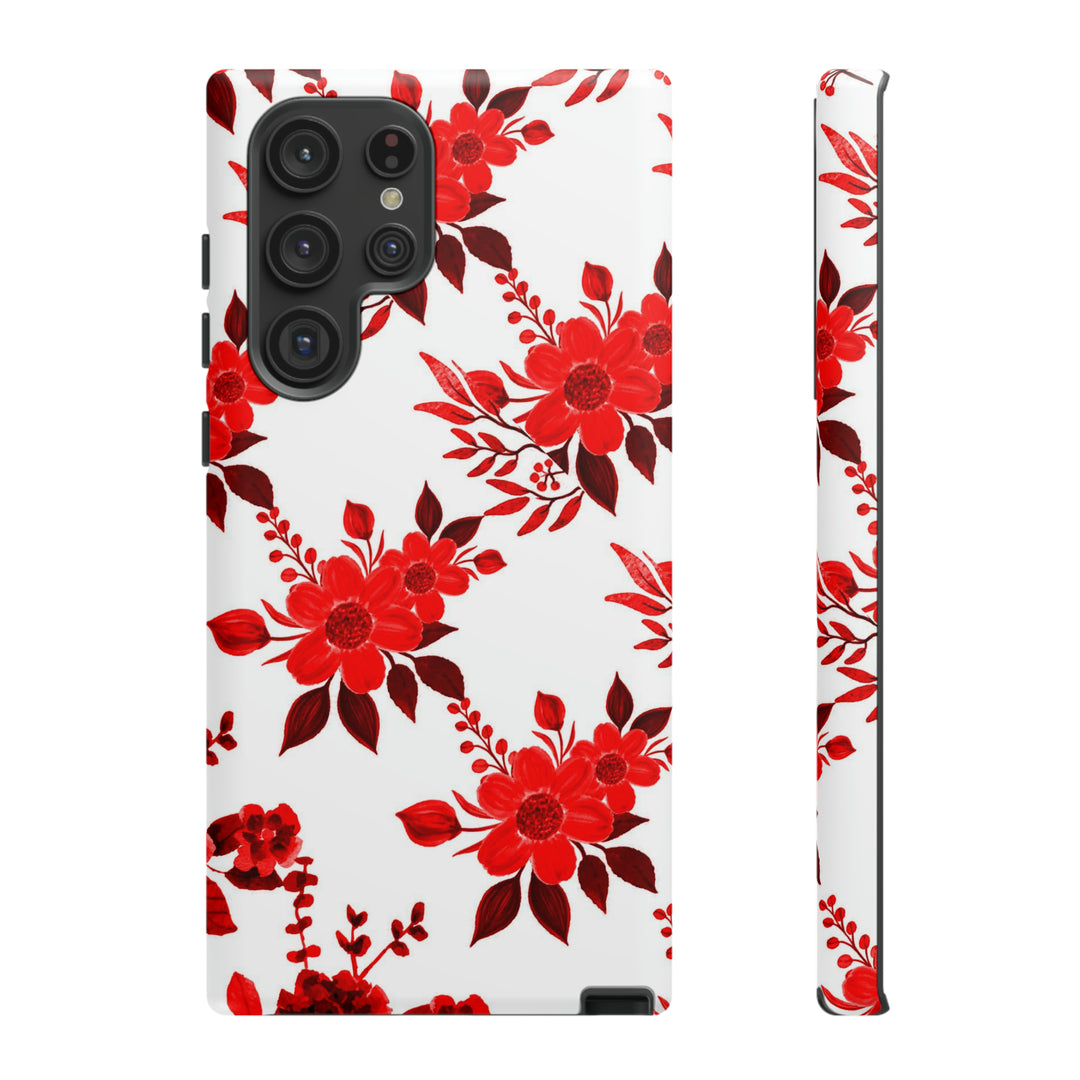 Cute Samsung Phone Case | Aesthetic Samsung Phone Case | Galaxy S23, S22, S21, S20 | Red White Flowers, Protective Phone Case - Studio40ParkLane
