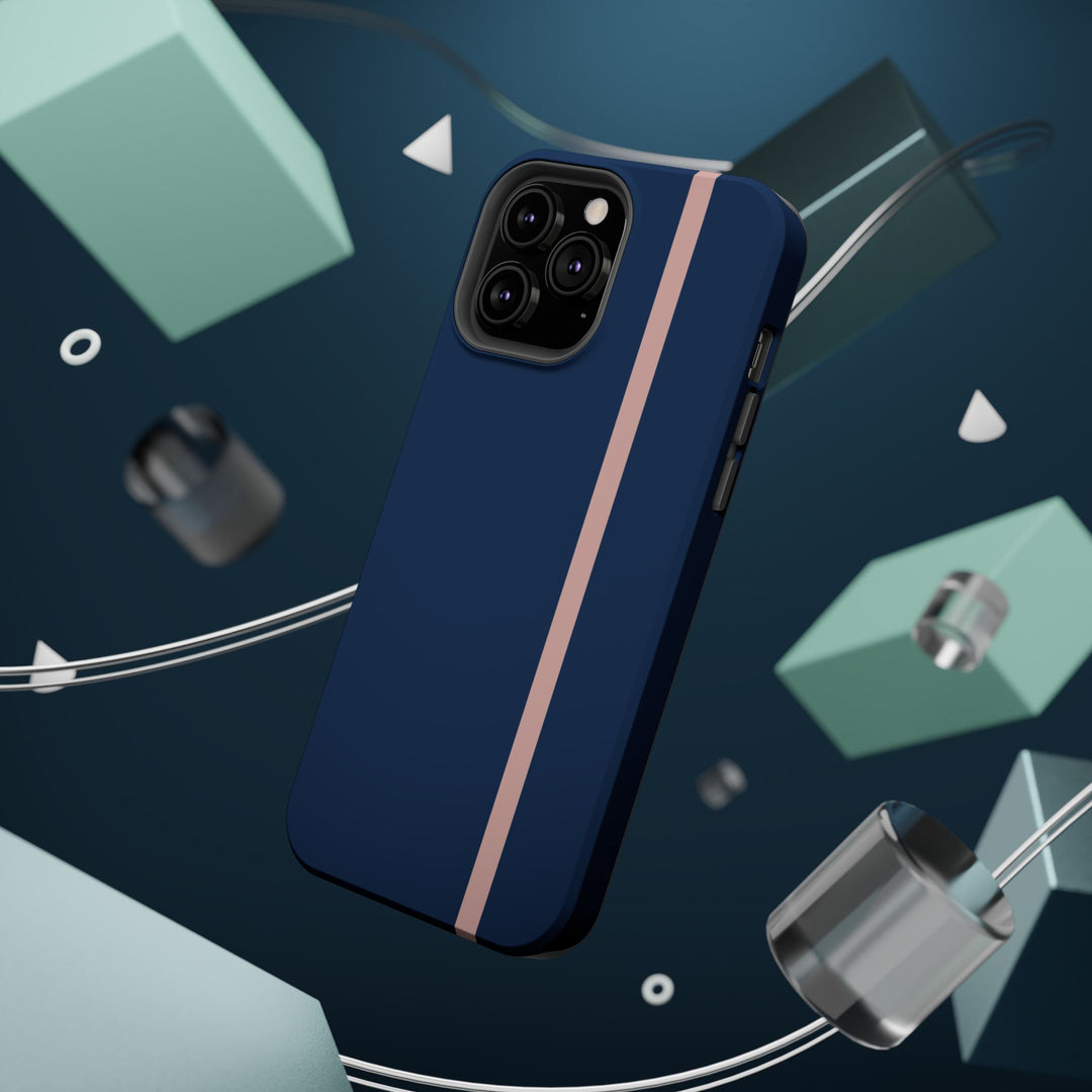 MagSafe Navy Blue Blush Pink Stripe Tough Phone Case iPhone 18 17 16 15 14 13 Pro Max Samsung Galaxy S26 Dual Layer Modern Luxury Cover - Studio40ParkLane