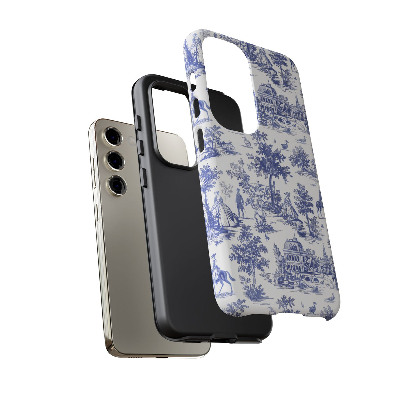 Premium Tough Blue French Toile Gift for Her Cute Phone Cases for Samsung and Iphone, 16, 15, 14, S24, S23, S22, S21, S20, Plus, Ultra, Pro