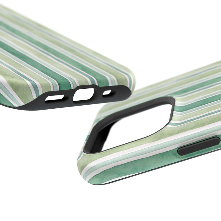Aesthetic Tough Magsafe Green Stripes Watercolor Phone Case - For iPhone 17 Pro Max iPhone 16 Pro iPhone 15 Iphone 14 Plus 13 Pro 12 11 10 - Studio40ParkLane