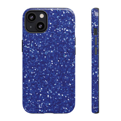 Chic Blue Faux Play on Glitter Effect Cute Phone Case, for IPhone 16 pro Max | Iphone 15, Iphone 14, IPhone 13 Case, 11 8 7, Samsung Galaxy S24, S23, S22, S21, 2 Layer Protection