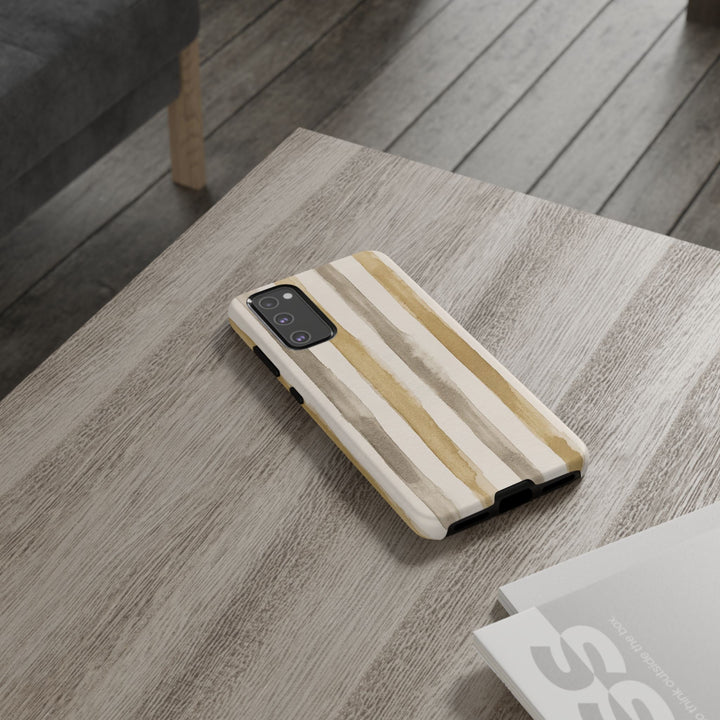 Tough Cute Brown Beige Stripes Phone Case, for IPhone 17 Pro Max | Iphone 17 Air, Iphone 16, IPhone 15, 14 13 12, Samsung Galaxy S26, S25, S24, S23 - Studio40ParkLane