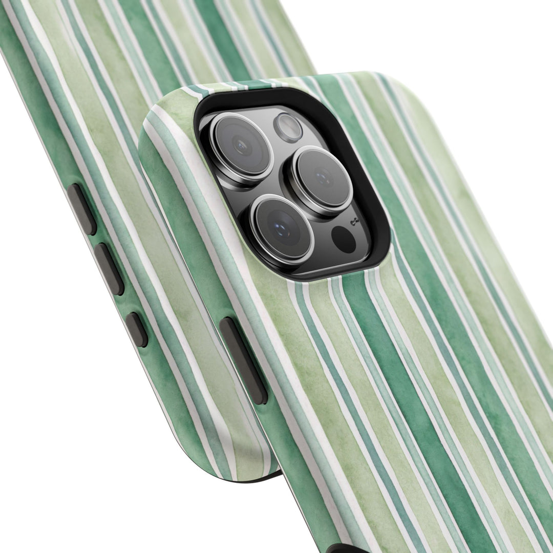 Aesthetic Tough Magsafe Green Stripes Watercolor Phone Case - For iPhone 17 Pro Max iPhone 16 Pro iPhone 15 Iphone 14 Plus 13 Pro 12 11 10 - Studio40ParkLane
