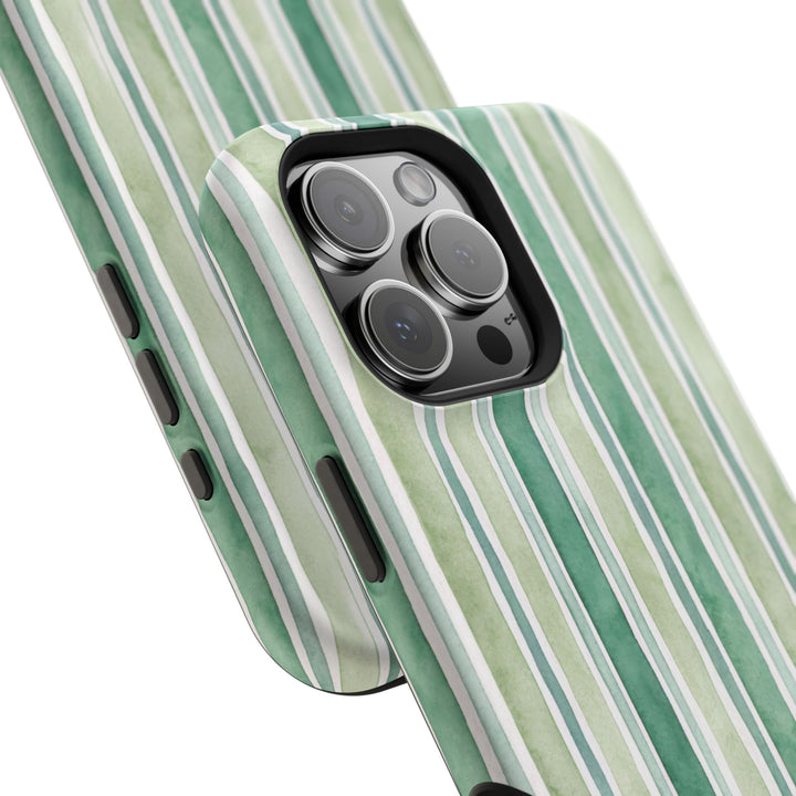 Aesthetic Tough Magsafe Green Stripes Watercolor Phone Case - For iPhone 17 Pro Max iPhone 16 Pro iPhone 15 Iphone 14 Plus 13 Pro 12 11 10 - Studio40ParkLane