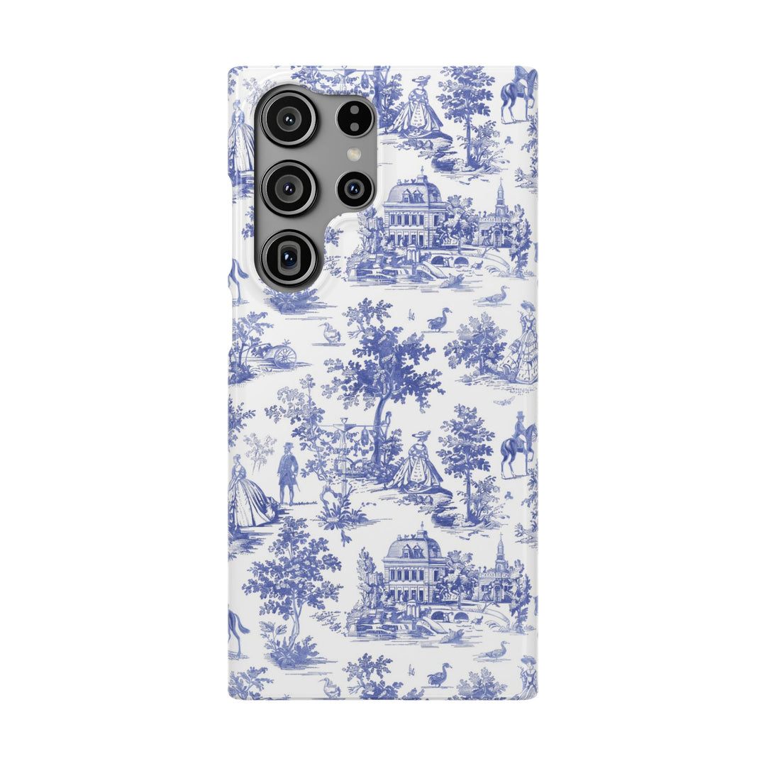 Sleek Snap Blue French Toile Cute Phone Case for iPhone 16 15 14 13 12 11 X Xs Max Xr Pro Plus Samsung Galaxy S24 S23 S22 S21 S20 Note Ultra