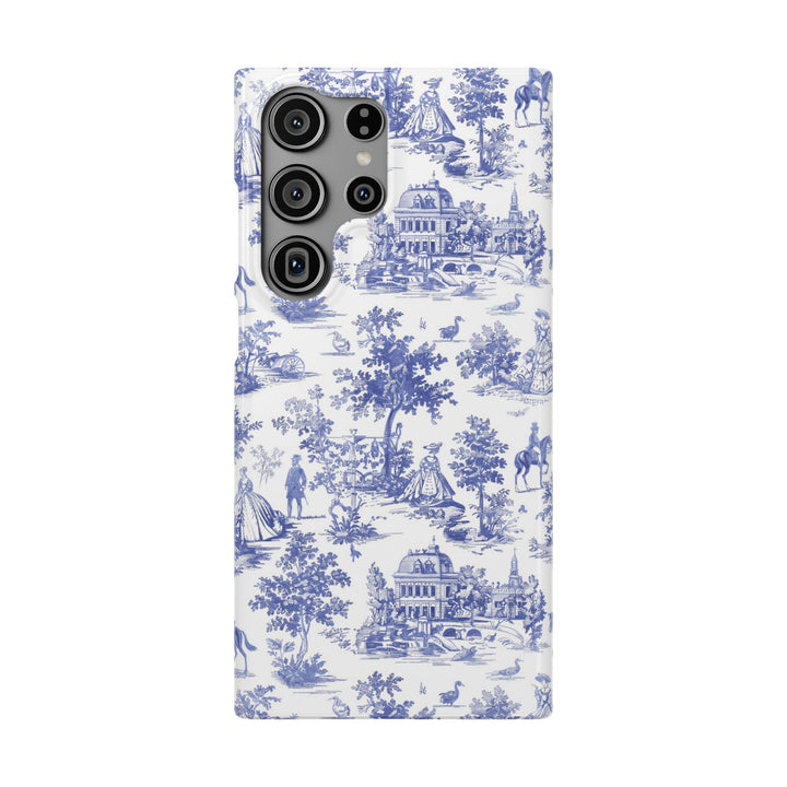 Sleek Snap Blue French Toile Cute Phone Case for iPhone 16 15 14 13 12 11 X Xs Max Xr Pro Plus Samsung Galaxy S24 S23 S22 S21 S20 Note Ultra