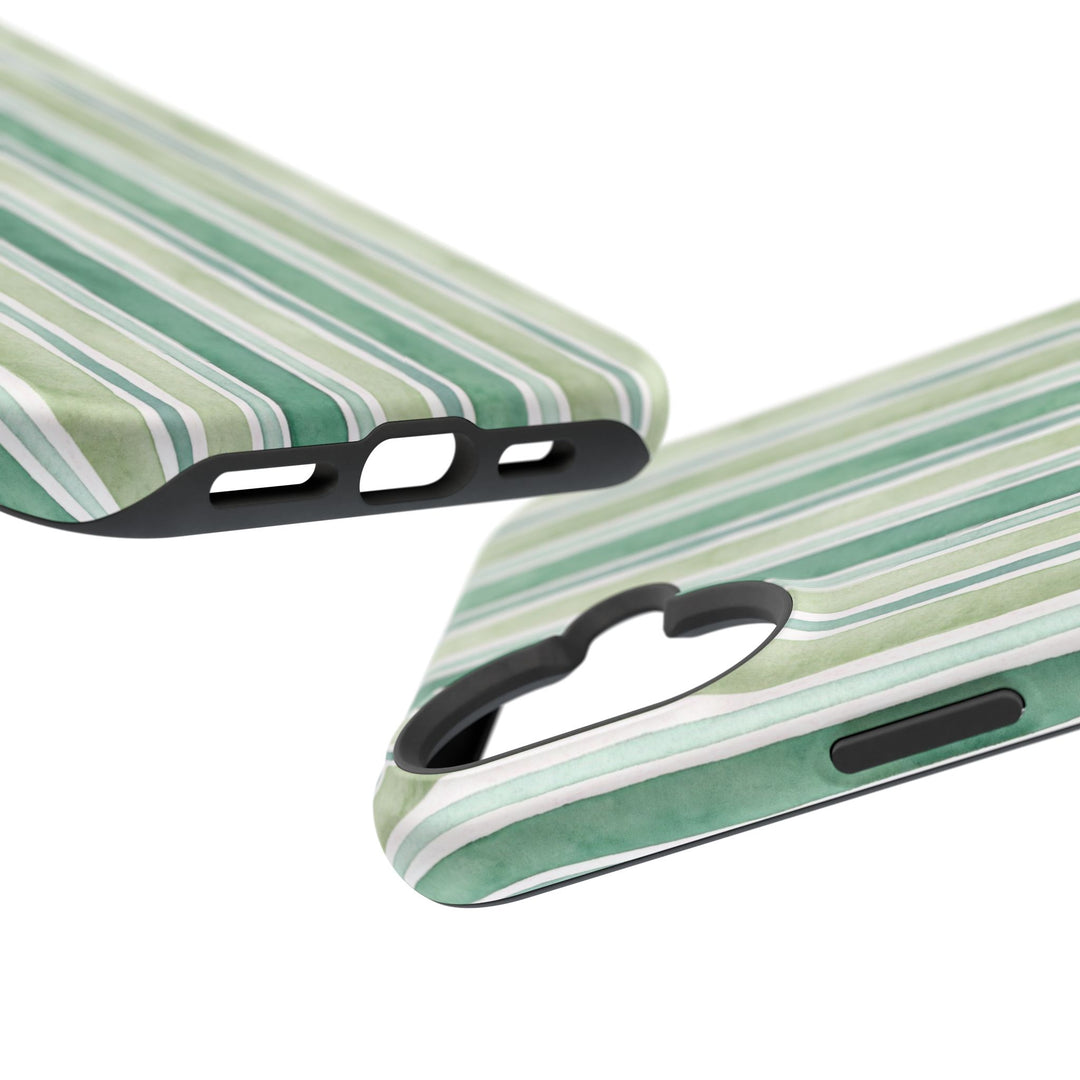 Aesthetic Tough Magsafe Green Stripes Watercolor Phone Case - For iPhone 17 Pro Max iPhone 16 Pro iPhone 15 Iphone 14 Plus 13 Pro 12 11 10 - Studio40ParkLane