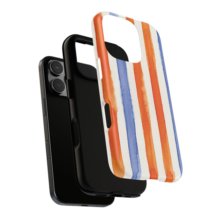 Tough Cute Blue Orange Stripes Phone Case, for IPhone 17 Pro Max | Iphone 17 Air, Iphone 16, IPhone 15, 14 13 12, Samsung Galaxy S26, S25, S24, S23 - Studio40ParkLane