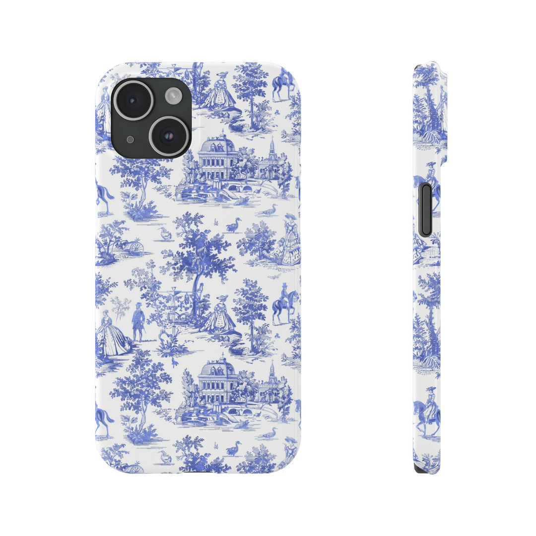 Slim Blue Vintage French Toile Cute Phone Cases for Iphone 16 Pro Max | iPhone 15 Case | iPhone 15 Pro Max Case, Iphone 14, Iphone 14 Pro Max, Iphone 13 12 11 8 7 - Studio40ParkLane