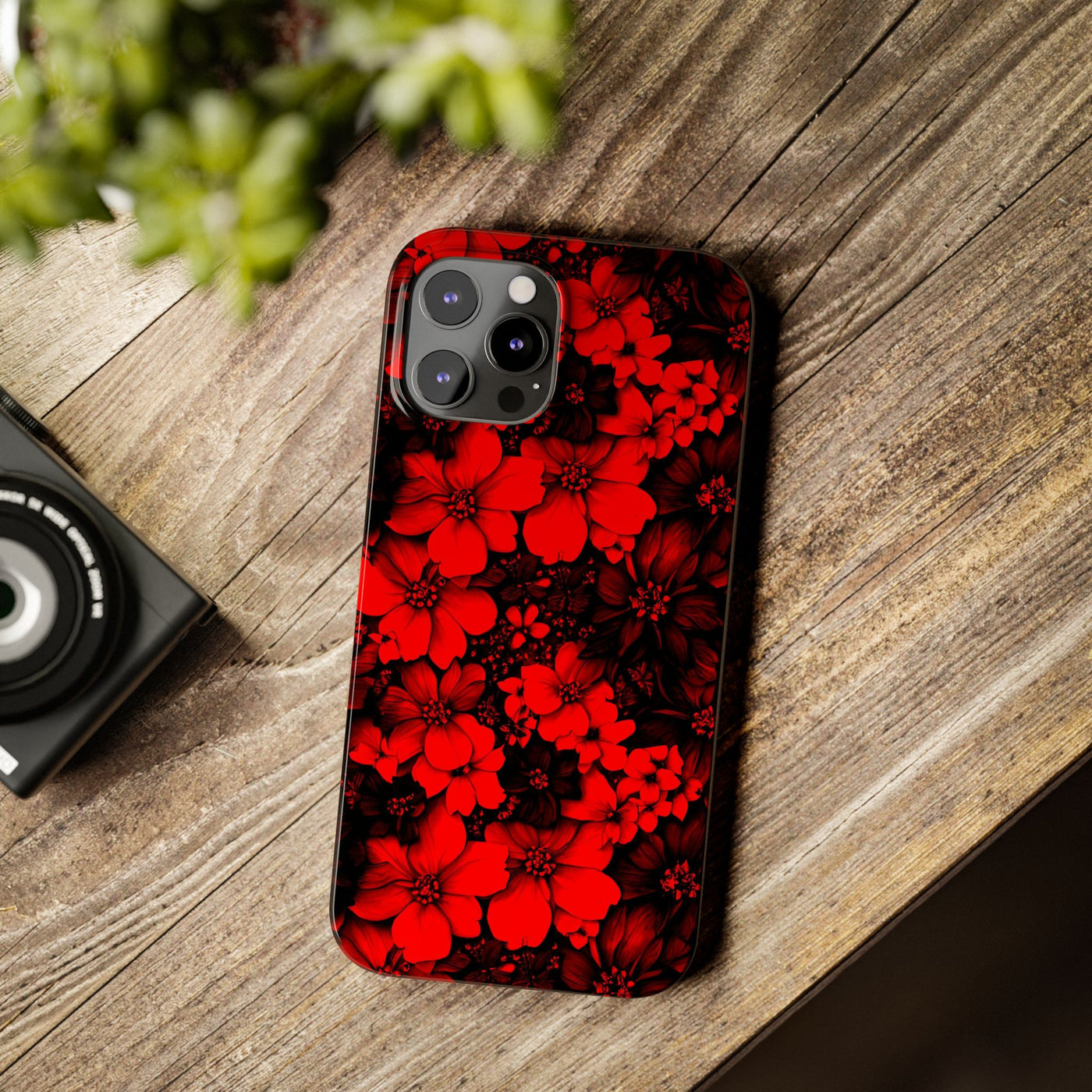 Slim Cute Phone Cases for Iphone - | iPhone 15 Case | iPhone 15 Pro Max Case, Iphone 14 Case, Iphone 14 Pro Max, Iphone 13, Red Black Flowers