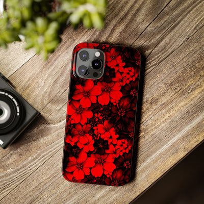 Slim Cute iPhone Cases - | iPhone 15 Case | iPhone 15 Pro Max Case, Iphone 14 Case, Iphone 14 Pro Max, Iphone 13, Red Black Flowers