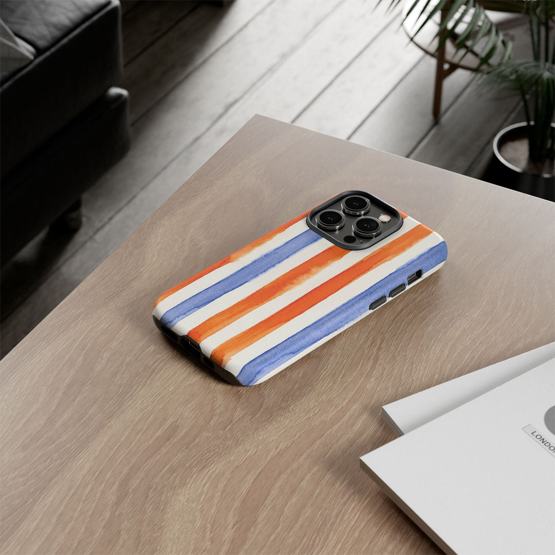 Tough Cute Blue Orange Stripes Phone Case, for IPhone 17 Pro Max | Iphone 17 Air, Iphone 16, IPhone 15, 14 13 12, Samsung Galaxy S26, S25, S24, S23 - Studio40ParkLane