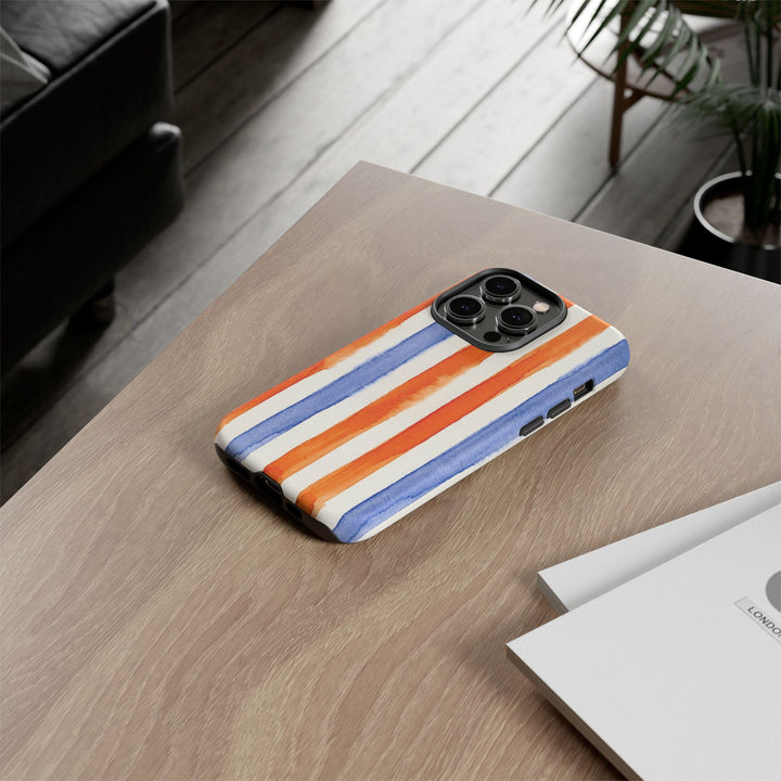 Tough Cute Blue Orange Stripes Phone Case, for IPhone 17 Pro Max | Iphone 17 Air, Iphone 16, IPhone 15, 14 13 12, Samsung Galaxy S26, S25, S24, S23 - Studio40ParkLane