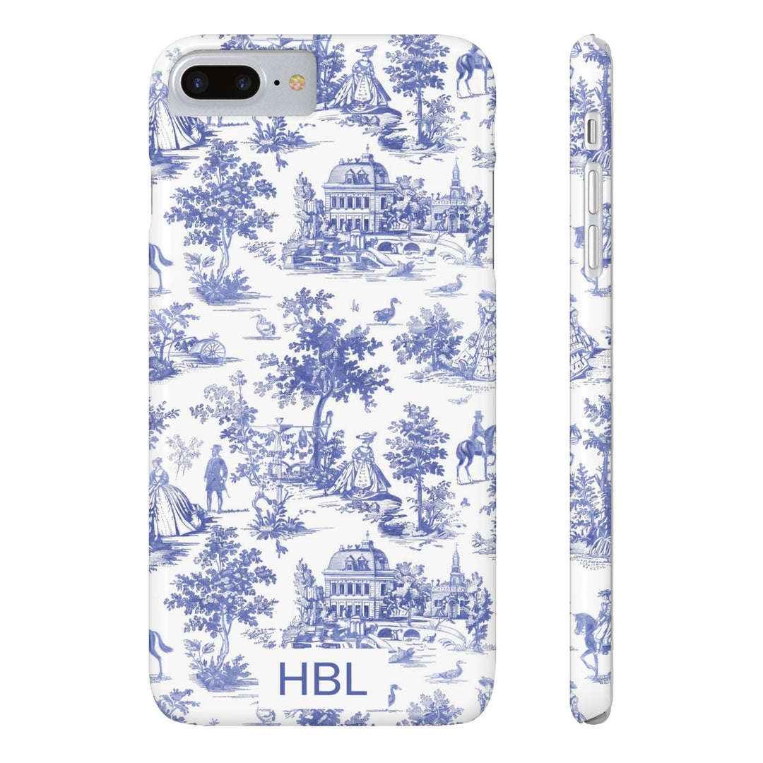 Slim Personalized Slim Blue Vintage French Toile Cute Phone Cases for Iphone 16 Pro Max | iPhone 15 Case | iPhone 15 Pro Max Case, Iphone 14, Iphone 14 Pro Max, Iphone 13 12 11 8 7 - Studio40ParkLane