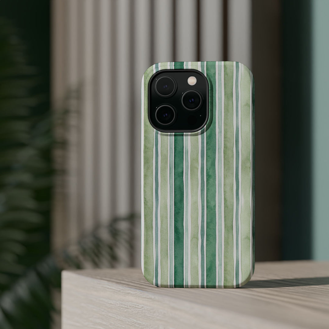 Aesthetic Tough Magsafe Green Stripes Watercolor Phone Case - For iPhone 17 Pro Max iPhone 16 Pro iPhone 15 Iphone 14 Plus 13 Pro 12 11 10 - Studio40ParkLane