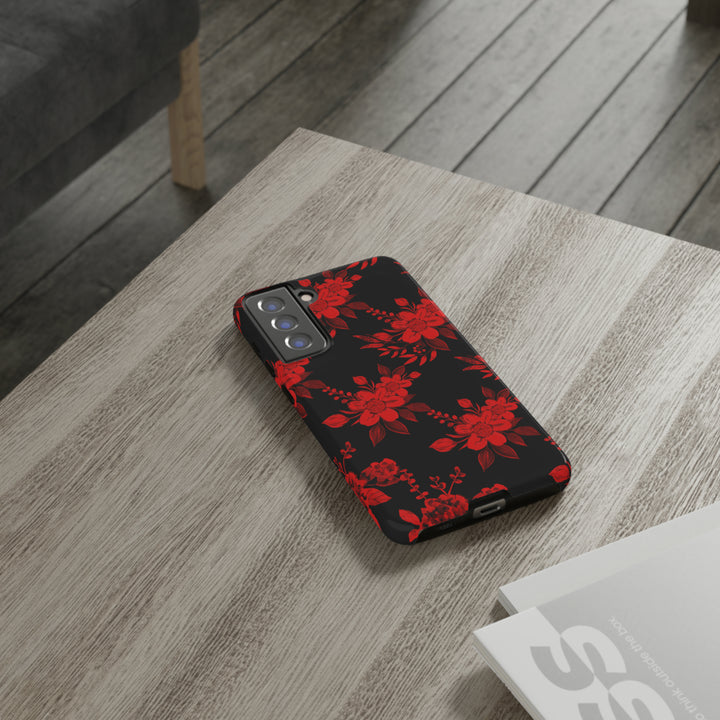 Cute Samsung Phone Case | Aesthetic Samsung Phone Case | Galaxy S23, S22, S21, S20 | Red Black Flowers, Protective Phone Case - Studio40ParkLane