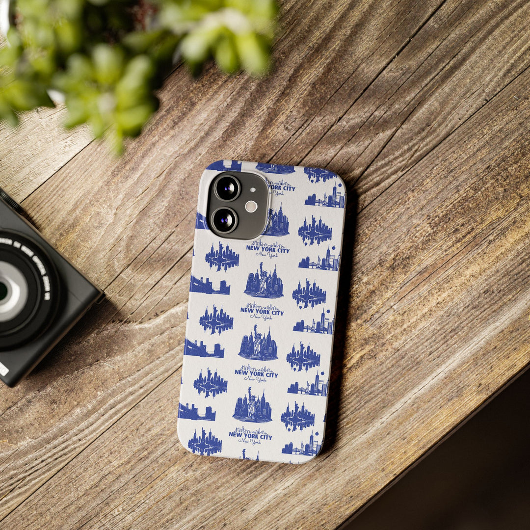 Slim New York Skyline Blue Collage Coquette Gift for Her Cute Phone Cases for Iphone 16 Pro Max | iPhone 15 Case | iPhone 15 Pro Max Case, Iphone 14, Iphone 14 Pro Max, Iphone 13 12 11 8 7 - Studio40ParkLane