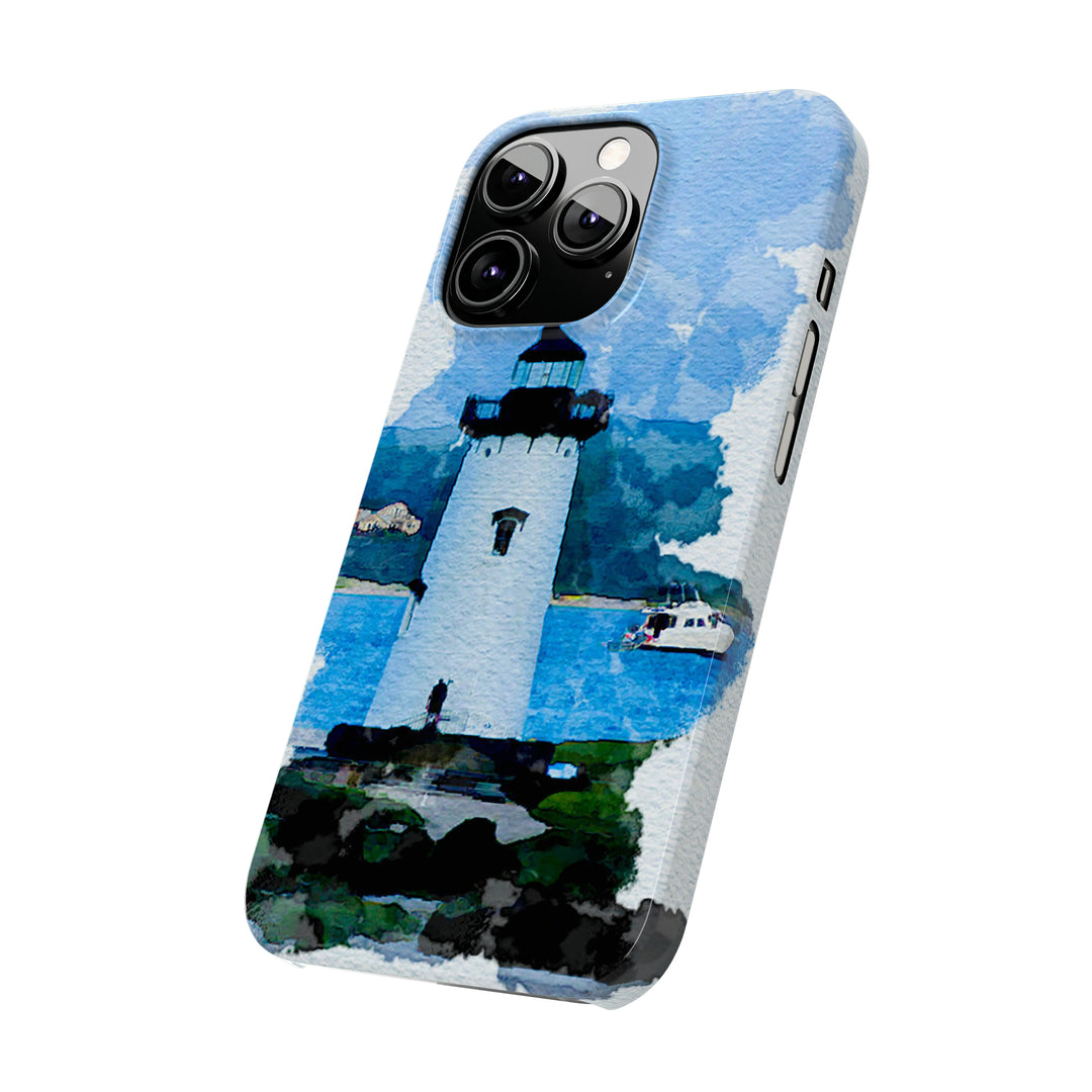 Slim Cute Phone Cases for Iphone - | iPhone 15 Case | iPhone 15 Pro Max Case, Iphone 14 Case, Iphone 14 Pro Max, Iphone 13, Beach Lighthouse Blue - Studio40ParkLane