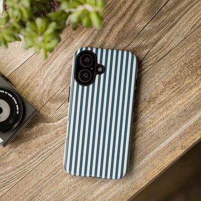 Tough Premium Teal Blue Stripes Phone Case Gift for Her - For Apple iPhone 16 Pro Max 16e iPhone 15 Pro iPhone Iphone 14 Plus 13 Pro 12 SE XR - Studio40ParkLane
