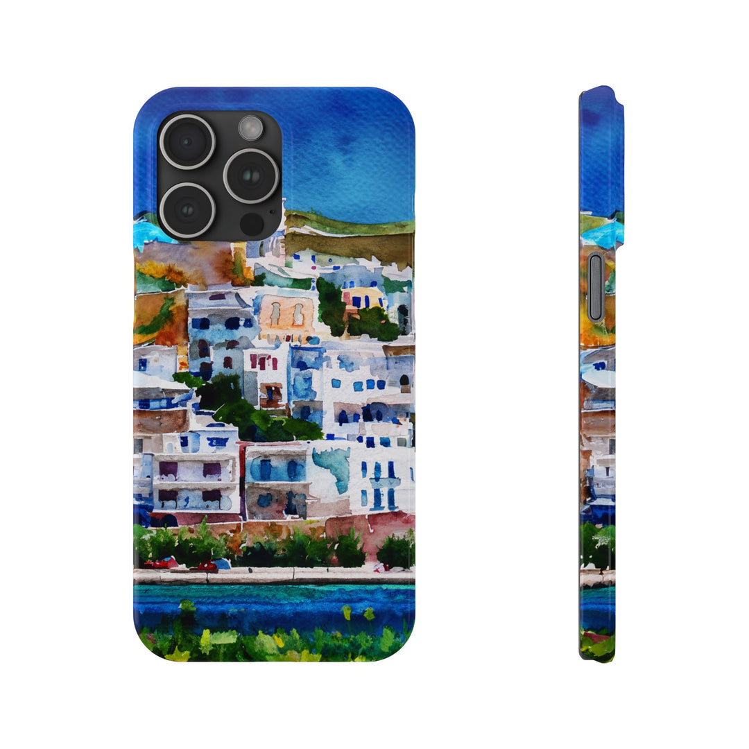 Slim Cute Phone Cases for Iphone | iPhone 15 Case | iPhone 15 Pro Max Case, Iphone 14, Iphone 14 Pro Max, Iphone 13, Colorful Greek House Watercolor - Studio40ParkLane