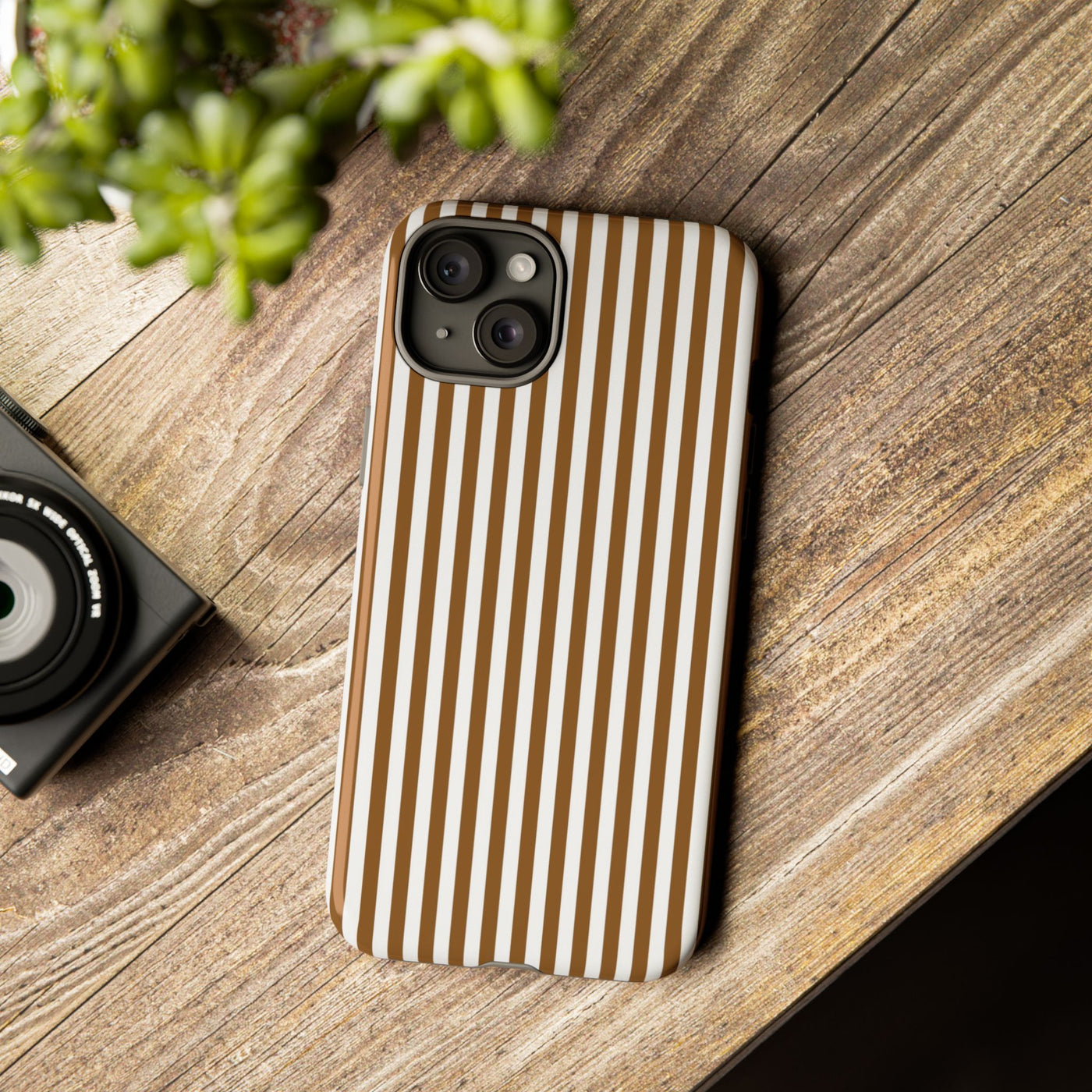 Tough Premium Mocca Brown Stripes Phone Case Gift for Her - For Apple iPhone 16 Pro Max 16e iPhone 15 Pro iPhone Iphone 14 Plus 13 Pro 12 SE XR - Studio40ParkLane