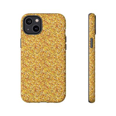 Chic Gold Faux Play on Glitter Effect Cute Phone Case, for IPhone 16 pro Max | Iphone 15, Iphone 14, IPhone 13 Case, 11 8 7, Samsung Galaxy S24, S23, S22, S21, 2 Layer Protection