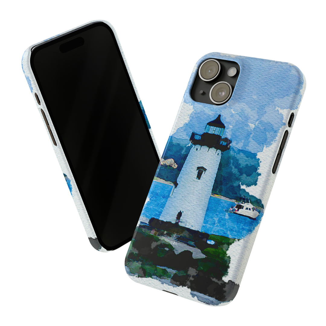 Slim Cute Phone Cases for Iphone - | iPhone 15 Case | iPhone 15 Pro Max Case, Iphone 14 Case, Iphone 14 Pro Max, Iphone 13, Beach Lighthouse Blue - Studio40ParkLane