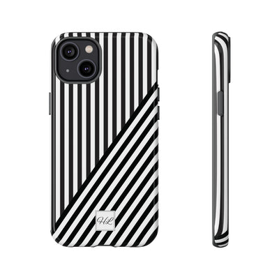 Custom Personalized Aesthetic Stripes Black White Tough Phone Case - For iPhone 17 Pro Max iPhone 16 Pro iPhone 15 Iphone 14 Plus 13 12 11 - Studio40ParkLane