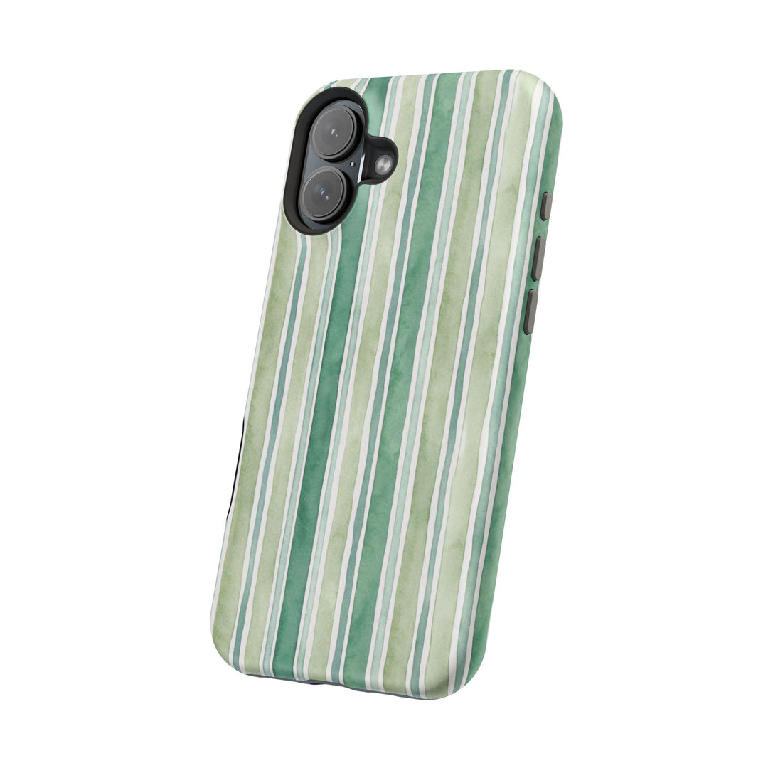 Aesthetic Tough Magsafe Green Stripes Watercolor Phone Case - For iPhone 17 Pro Max iPhone 16 Pro iPhone 15 Iphone 14 Plus 13 Pro 12 11 10 - Studio40ParkLane