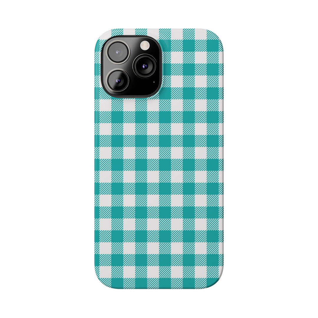 Slim Turquoise Gingham Gift for Her Cute Phone Cases for Iphone 16 Pro Max | iPhone 15 Case | iPhone 15 Pro Max Case, Iphone 14, 13, 12, 11, 10, 8, 7 - Studio40ParkLane