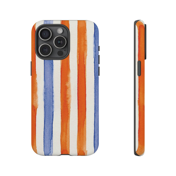 Tough Cute Blue Orange Stripes Phone Case, for IPhone 17 Pro Max | Iphone 17 Air, Iphone 16, IPhone 15, 14 13 12, Samsung Galaxy S26, S25, S24, S23 - Studio40ParkLane