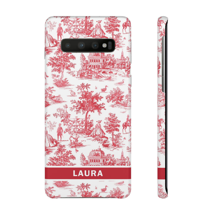 Snap French Toile Personalized Initial Custom Gift for Her Cute Phone Cases for Samsung S24, S23, S22, S21, S20, Plus and Ultra and Iphone, 16, 15, 14, 13, 12, 11. 10 - Studio40ParkLane