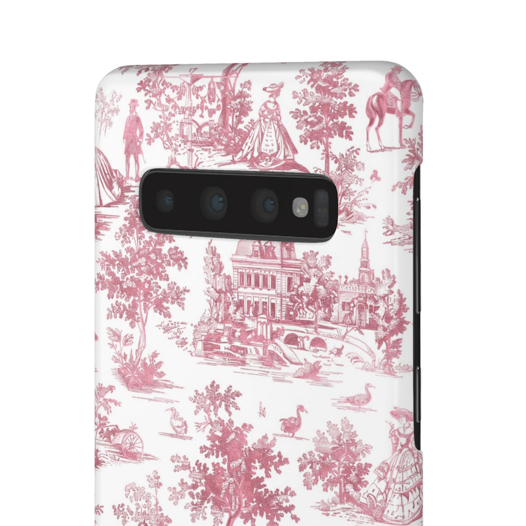 Sleek Snap Pink French Toile Cute Phone Case for iPhone 16 15 14 13 12 11 X Xs Max Xr Pro Plus Samsung Galaxy S24 S23 S22 S21 S20 Note Ultra