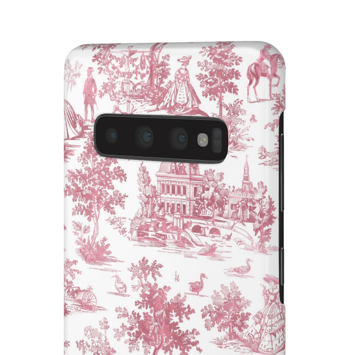 Sleek Snap Pink French Toile Cute Phone Case for iPhone 16 15 14 13 12 11 X Xs Max Xr Pro Plus Samsung Galaxy S24 S23 S22 S21 S20 Note Ultra