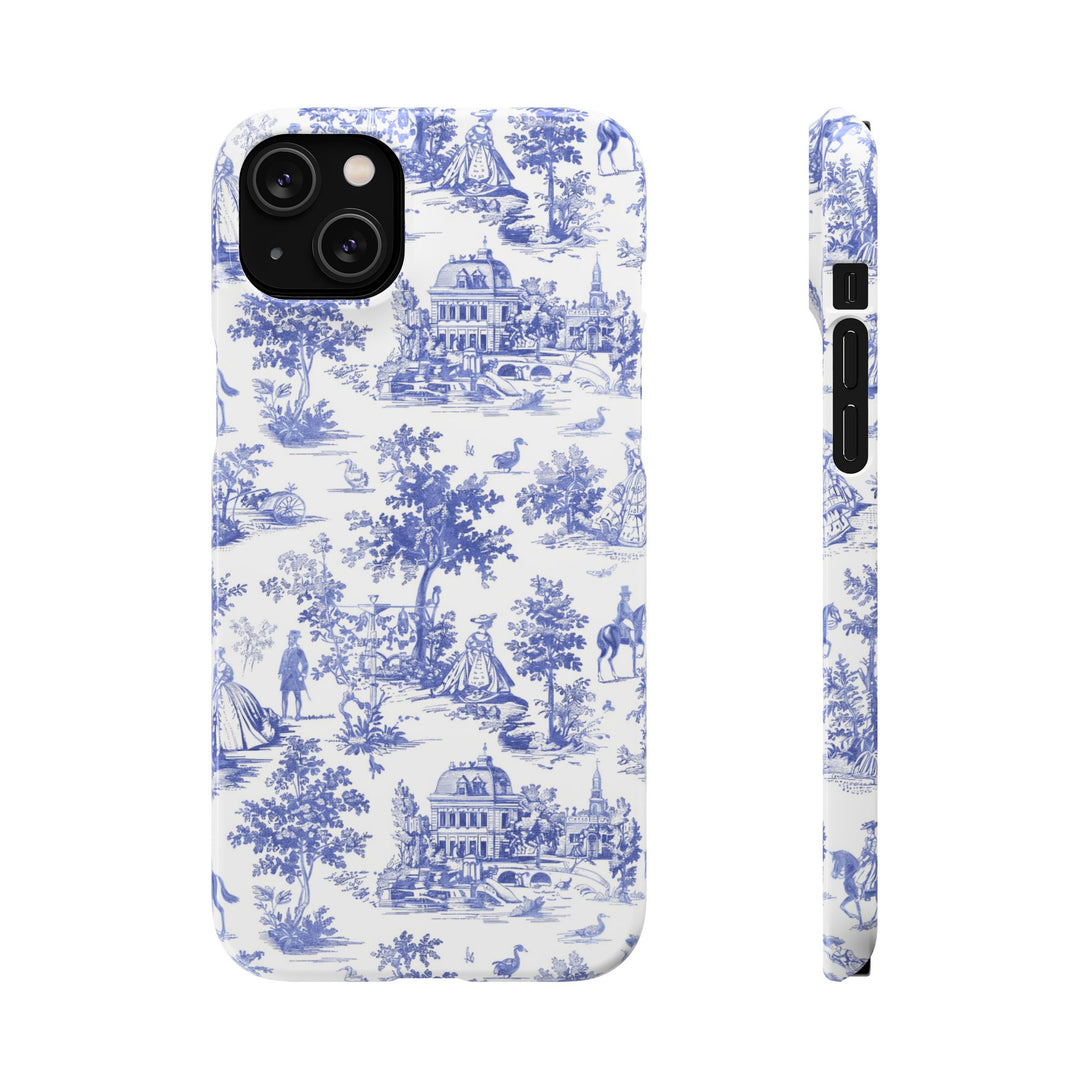 Sleek Snap Blue French Toile Cute Phone Case for iPhone 16 15 14 13 12 11 X Xs Max Xr Pro Plus Samsung Galaxy S24 S23 S22 S21 S20 Note Ultra