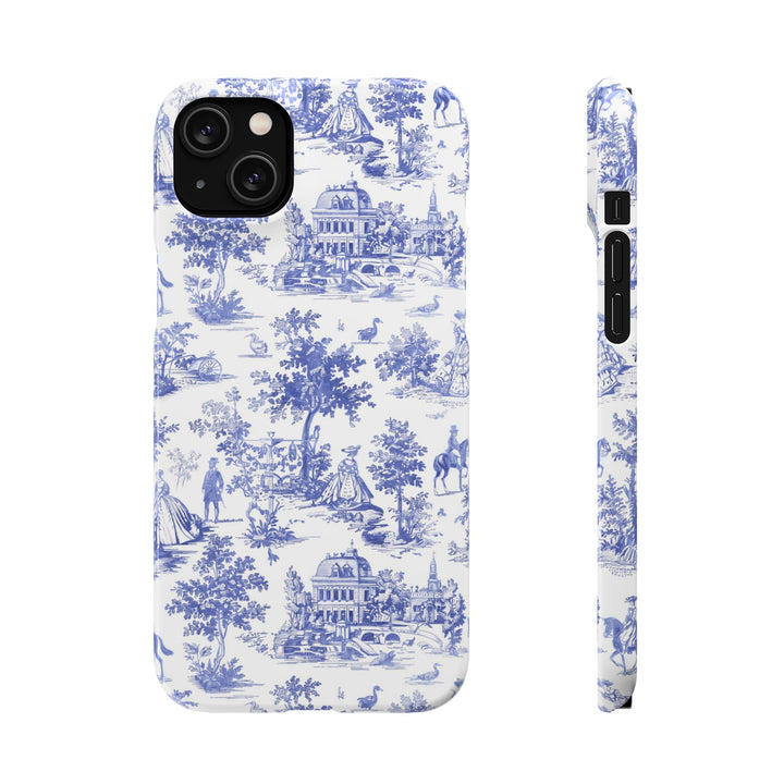 Sleek Snap Blue French Toile Cute Phone Case for iPhone 16 15 14 13 12 11 X Xs Max Xr Pro Plus Samsung Galaxy S24 S23 S22 S21 S20 Note Ultra