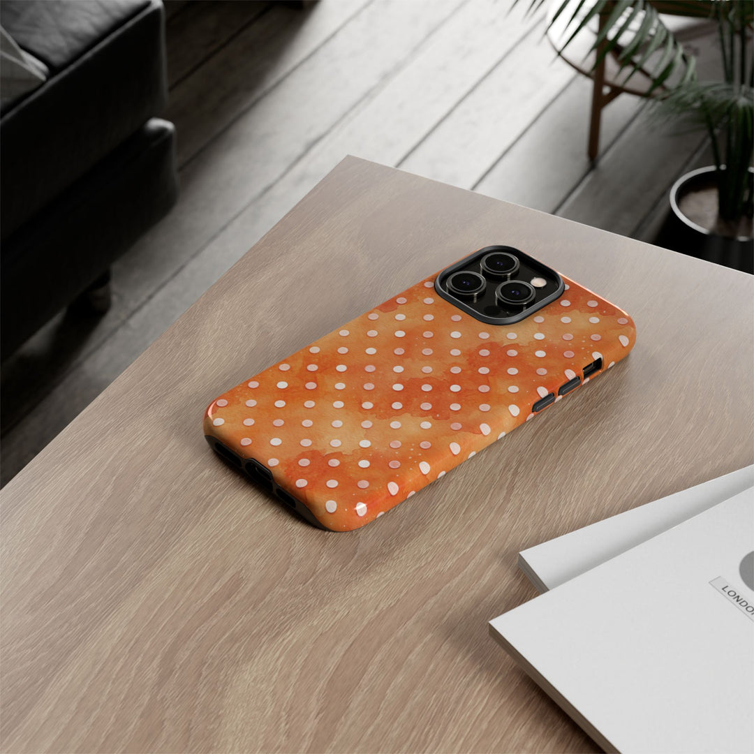 Aesthetic Tough Orange Polka Dots Watercolor Phone Case - For iPhone 17 Pro Max iPhone 16 Pro iPhone 15 Iphone 14 Plus 13 Pro 12 11 10 XR - Studio40ParkLane