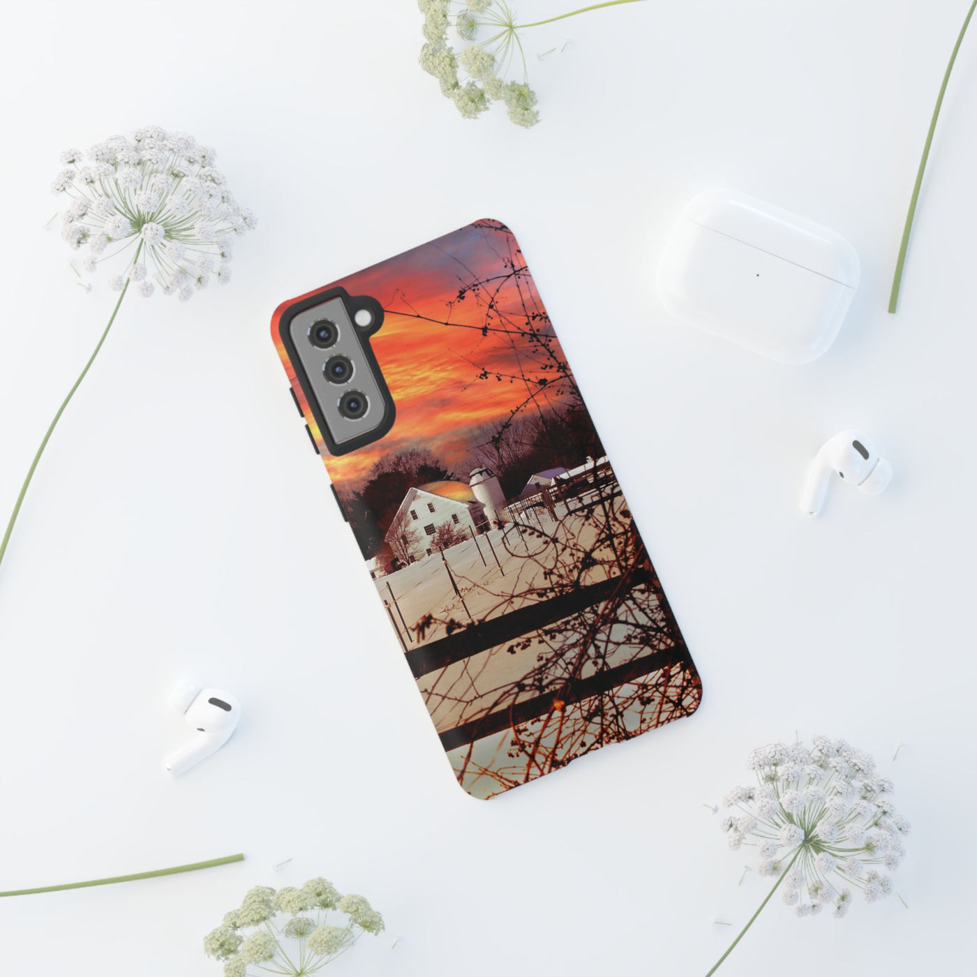 Impact Resistant, Winter Sunset Cute Phone Cases for Samsung S24, S23, S22, S21, IPhone 15 pro Iphone 14 pro Iphone 13 IPhone 12 Iphone 11