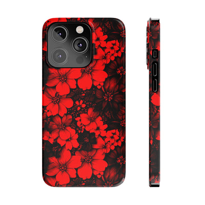 Slim Cute Phone Cases for Iphone - | iPhone 15 Case | iPhone 15 Pro Max Case, Iphone 14 Case, Iphone 14 Pro Max, Iphone 13, Red Black Flowers