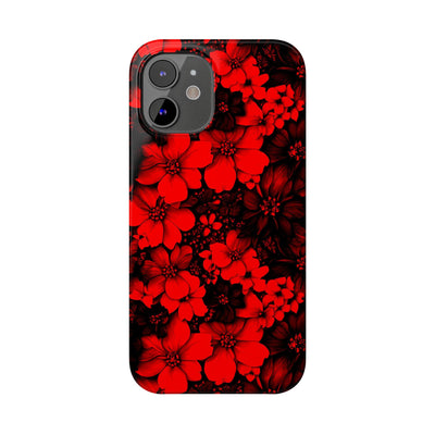 Slim Cute iPhone Cases - | iPhone 15 Case | iPhone 15 Pro Max Case, Iphone 14 Case, Iphone 14 Pro Max, Iphone 13, Red Black Flowers